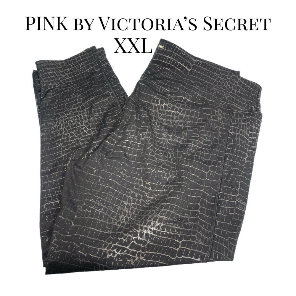 PINK by Victoria’s Secret Black Crop Leggings Metallic Croc Animal Print XXL